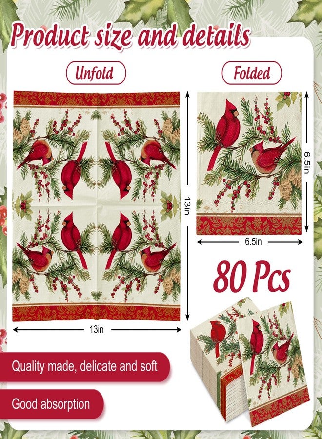 JarThenaAMCS 80 Pcs Christmas Luncheon Napkins Disposable Paper Napkin Decorative Cardinal Pine Cone Dessert Dinner Hand Napkin for Xmas Winter Home Party Table Supplies Decor - Image 2